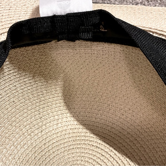 NWOT Furtalk straw Sun hat, large brim, cream colored w/black details - Picture 3 of 4